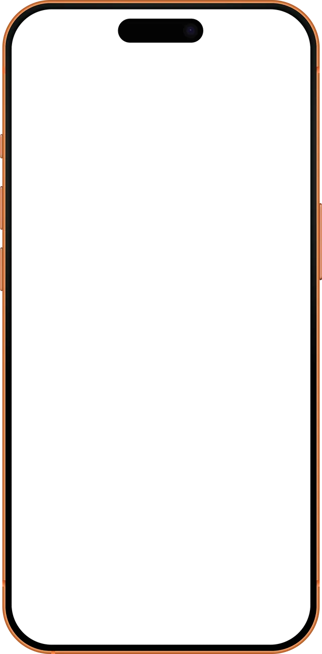 Front view of a smartphone with a cosmic orange frame and a black screen.